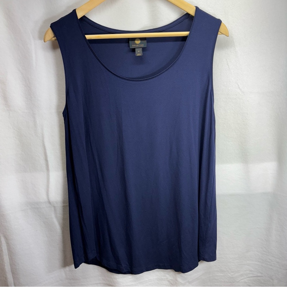 JM Collection Women Navy Sleeveless Round Neck Stretch Tank Top Size M